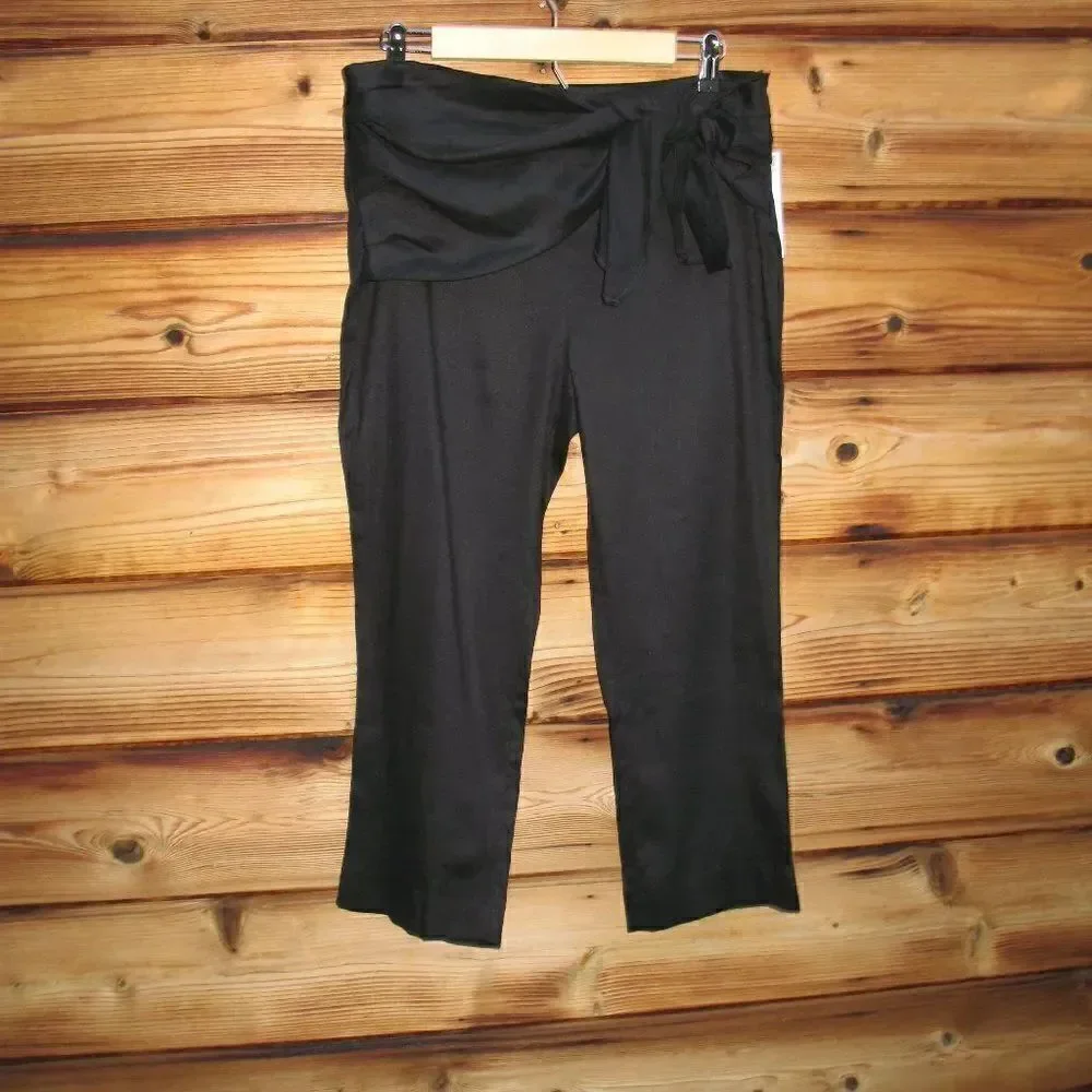 NWT Black Linen Blend Cropped High Waist Pants